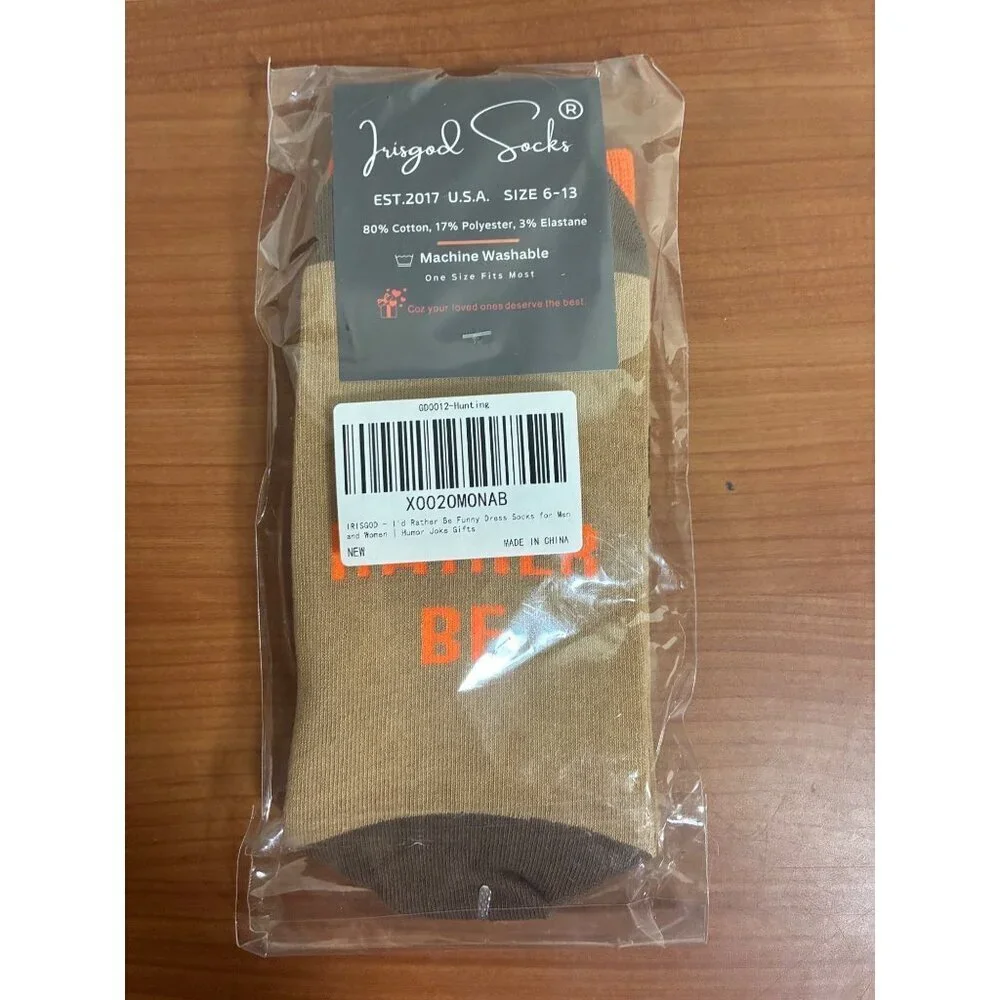 New Irisgod Socks Deer I'd Rather Be Hunting Size 6-13 Unisex Adults Brown